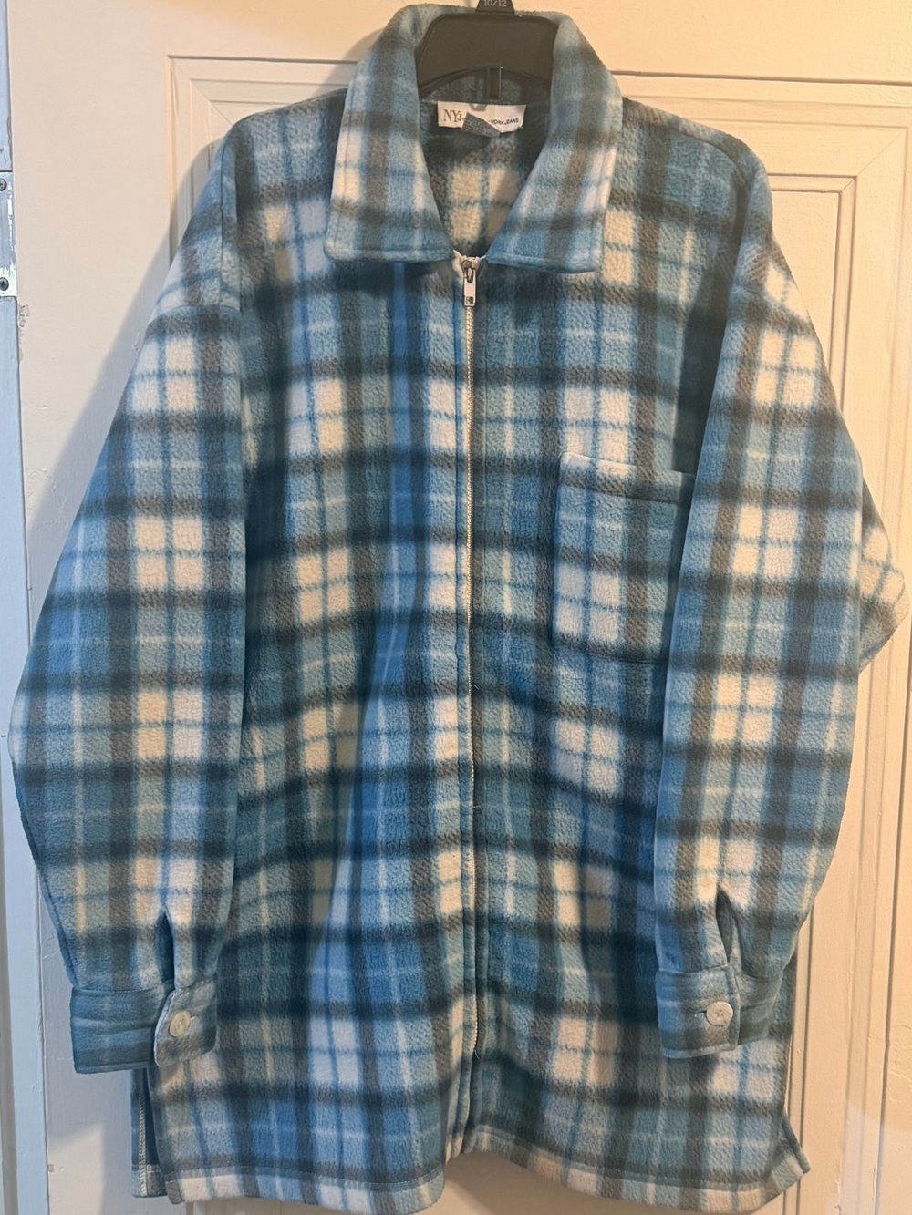 New York Jeans Co. 90’s Vintage Blue Plaid Flannel Zip Up Jacket Size S